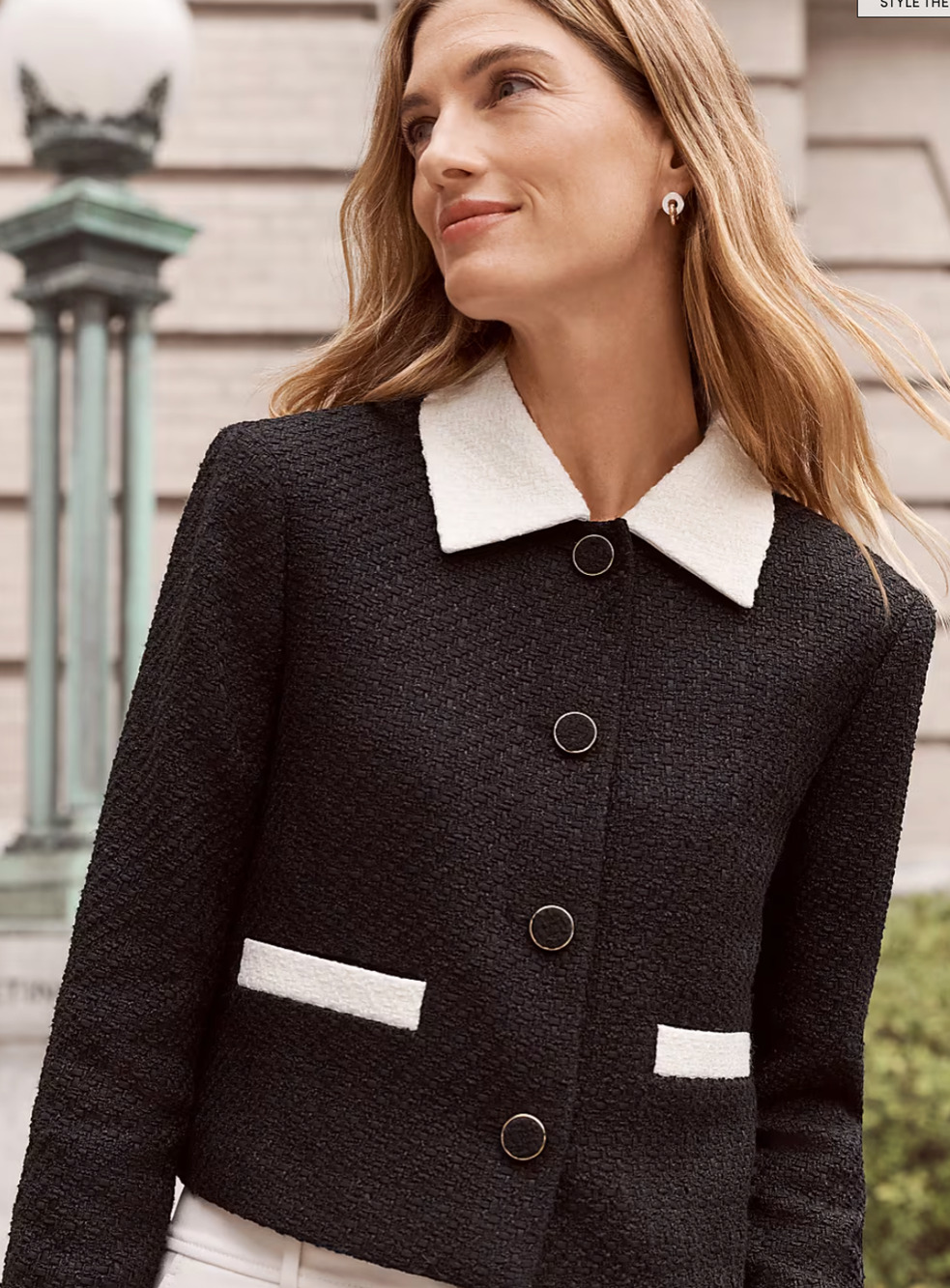 NWT ANN TAYLOR BLACK WHITE CONTRAST TRIM TWEED JACKET SZ 16